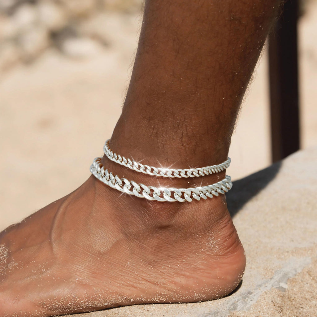 Funsanny Sterling Silver Ankle Bracelets for Women Layered Silver Anklets