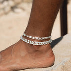 Funsanny Sterling Silver Ankle Bracelets for Women Layered Silver Anklets