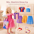 Meland Princess Dress Up Costume Set for Girls 3-8, 4 Complete Outfits with Accessories, Princess Role Play Toy Gift for Birthday & Christmas