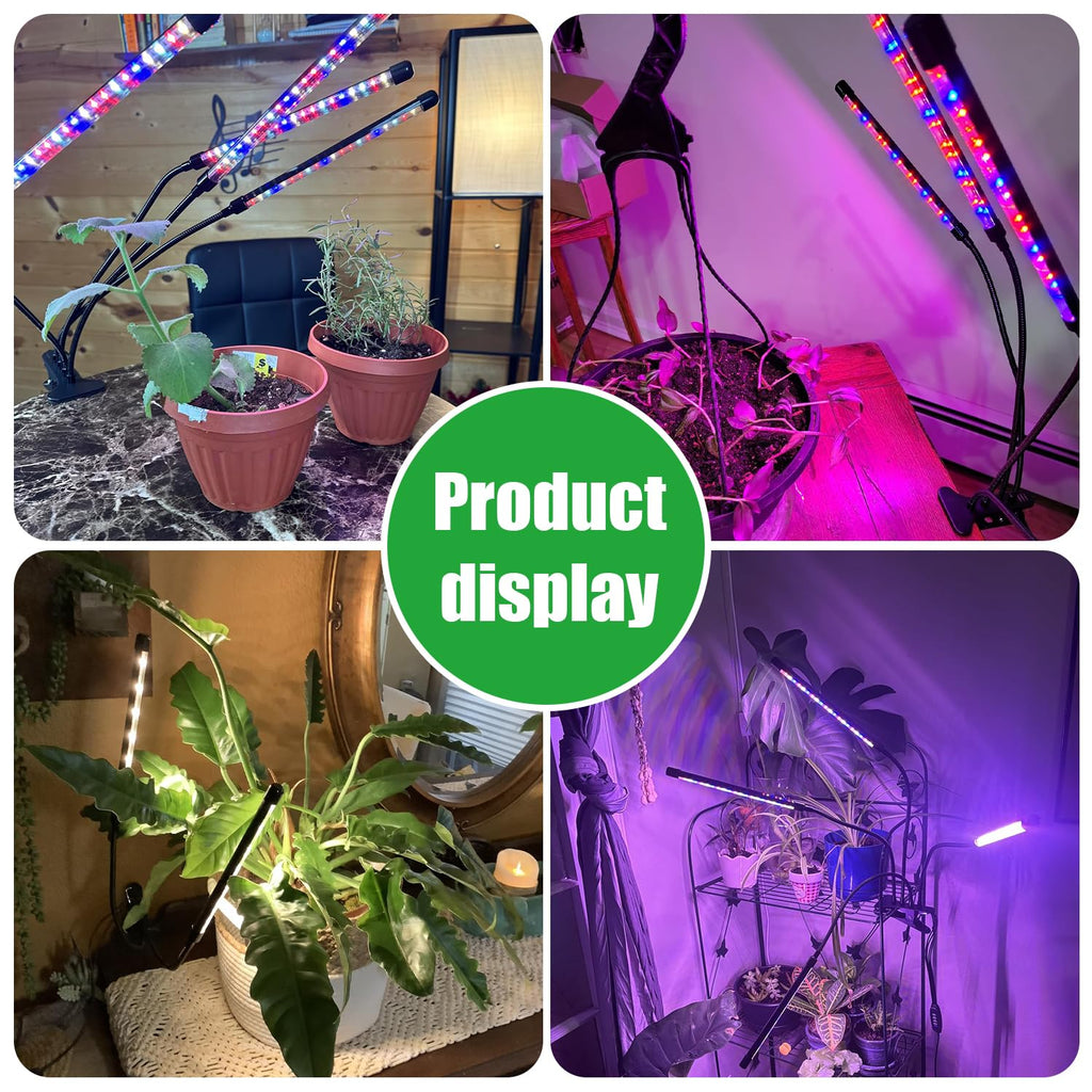 LED Plant Grow Light, Suitable for Indoor Plants, Full Spectrum Clip on Plant Growing Light with Red, Blue, Yellow Beads, 10 Brightness Levels, 3 Light Modes, 3/9/12H Auto Timer, 3 Head