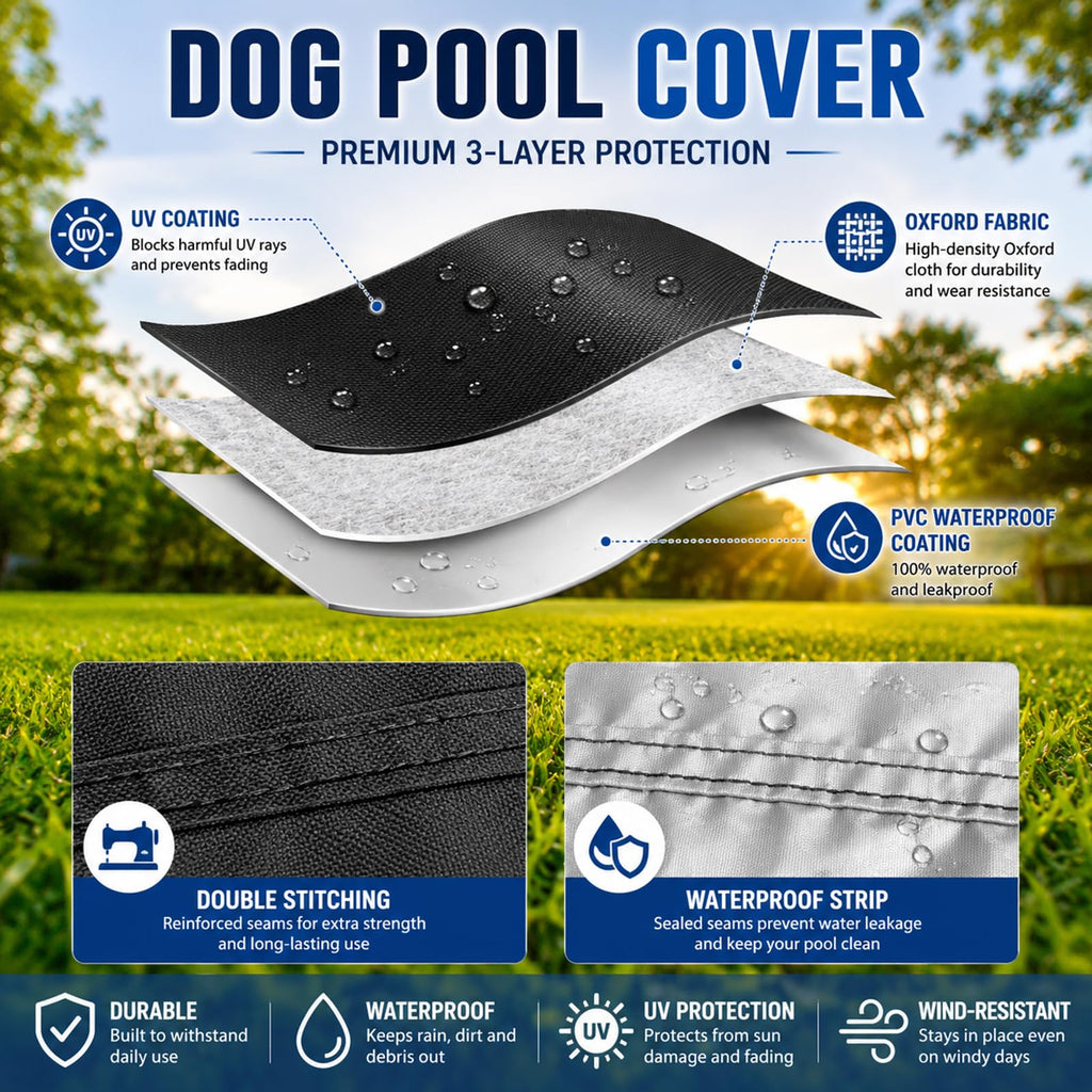 Rypet 63 inch Dog Pool Cover Foldable Round Pool Cover Pet Collapsible Swimming Pools Covers Portable Pet Pool Covers Pools Accessories for Dog Pool Bathing Tub