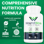 Free Life Labs WoundWorx Nutrition-Scar and Surgery Support, Wound Care, General and Plastic Surgery, Healing Support, Amino Acids, Collagen, Probiotics, Turmeric, Bromelain-90 caps