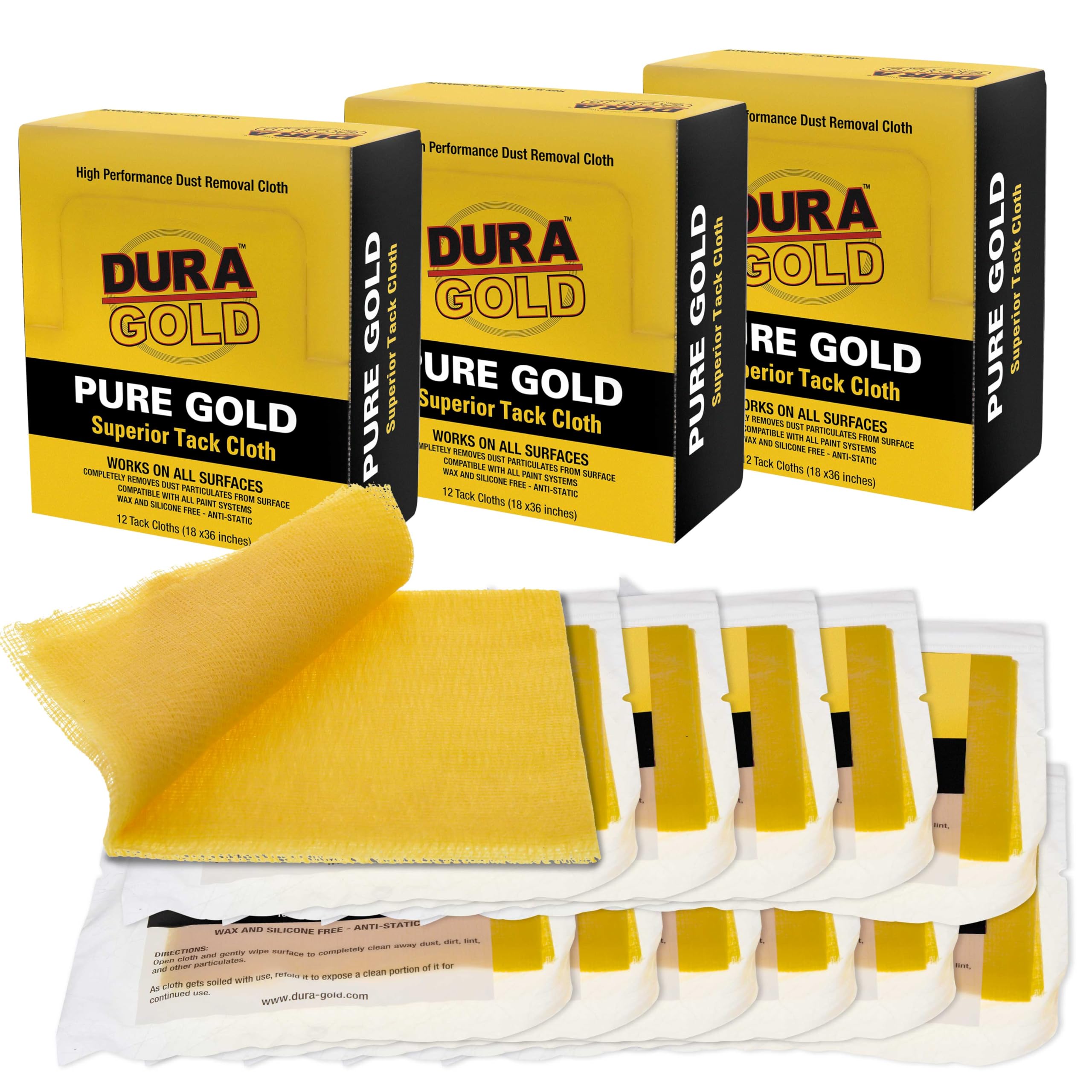 Dura-Gold - Pure Gold Superior Tack Cloth (Pack of 36), Woodworking, Automotive Paint, Tack Cloth Autobody Painting, Painters Cloths, Dust Rags, Stain Rags, Wood Staining Pads, Tac Cloths, Tacky Towel