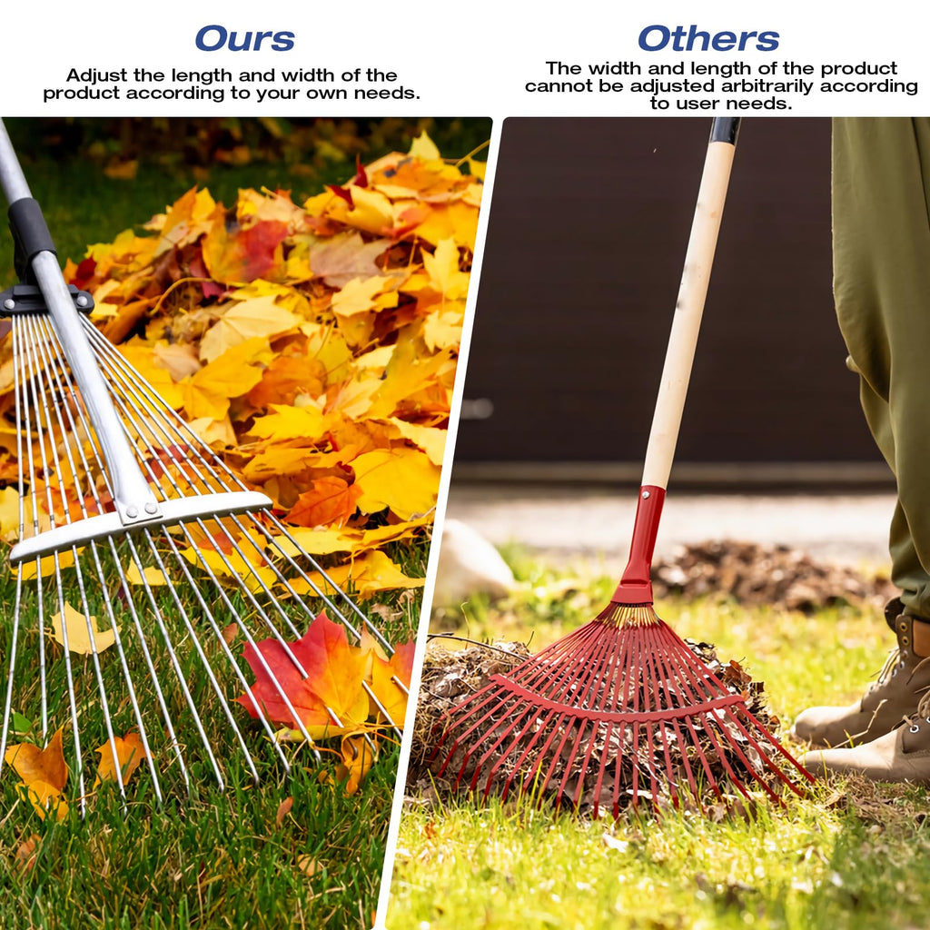 PEAKCLOUDS Adjustable Metal-Leaf Rake with Telescopic Handle - Lawn & Garden Tool for Grass, Leaves & Shrubs - Heavy Duty Yard Rake for Adults, Women & Kids