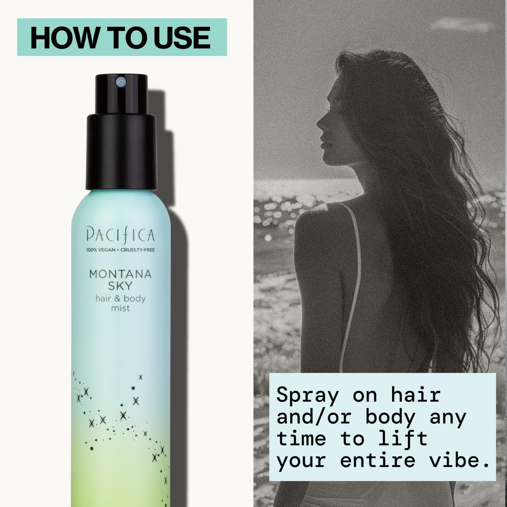 Pacifica Hair Mist Perfume & Full Body Spray for Women - Montana Sky Body Mist Fragrance w/Cedarwood, Elderflower, Black Pepper, Sage & Sandalwood Clean Beauty Alcohol-Free, Vegan & Cruelty-Free 5 oz