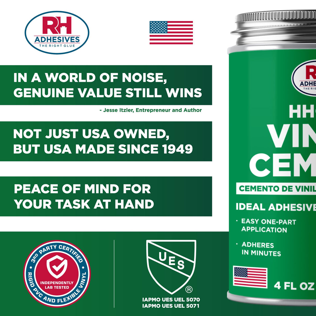 HH-66 Vinyl Cement 4 oz - Vinyl Adhesive, Cement Glue, Industrial Contact Cement for PVC & Vinyl Repair - Waterproof Flexible Vinyl Glue for Tarps, Pool Liners, Inflatables & Marine – RH Adhesives