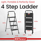 HBTower Step Ladder, 4 Step Ladder Folding Step Stool with Wide Anti-Slip Pedal, Lightweight Ladders for Home, Black