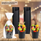 Disposable Charcuterie Cups 60 PCS with 200PCS Sticks and 60PCS Bags, 14 oz Kraft Paper Snack Boxes Appetizers Cup French Fry Holder with Cocktail Skewers Toothpicks Tooth Picks, Black