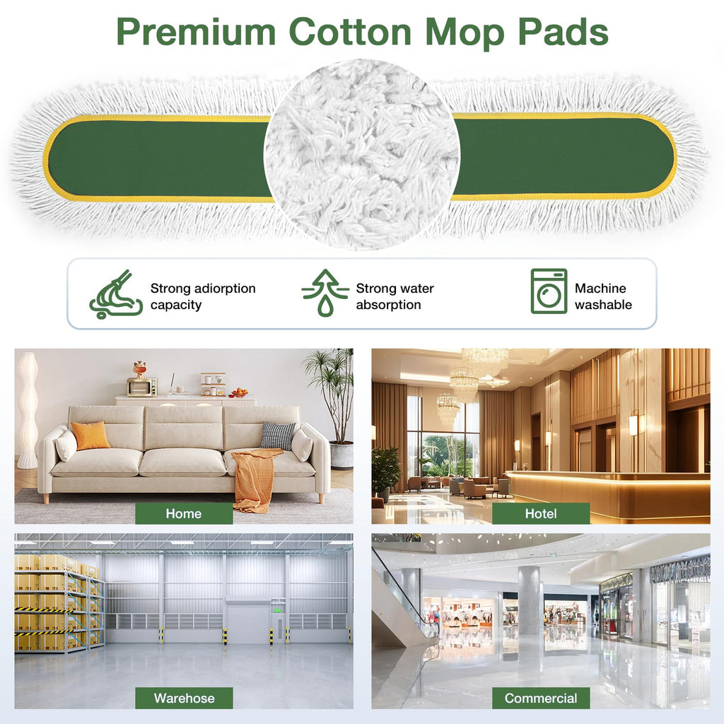 48" Commercial Dust Mop for Floor Cleaning with 2 Cotton Mop Pads