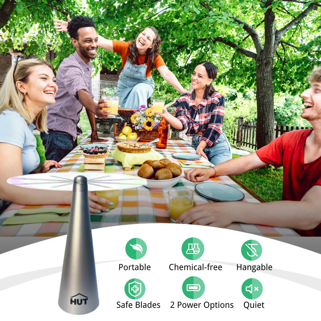 HUT-Fly Fan for Table,Portable Fan for Outdoor Indoor,Restaurant Patio Fly Fan,Battery USB Fan,Silver（4 pack）