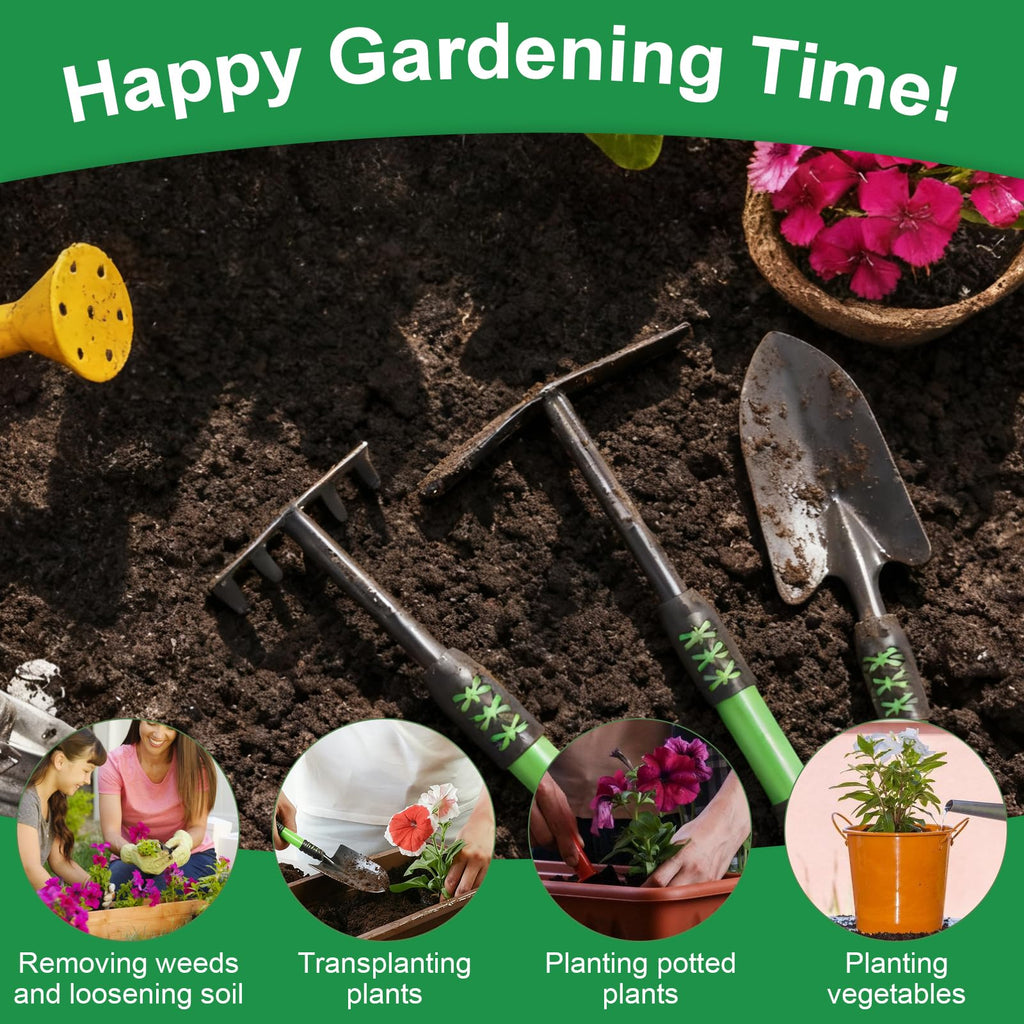 Zenrok Gardening Tool, 3 Pack Lightweight Heavy Duty Spade Shovel, Garden Tools and Hand Rake with Soft Rubber Non-Slip Handle, for Gardenging Planting Weeding Digging, Green ﻿