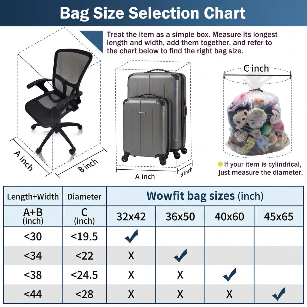 Wowfit Giant Large Plastic Bags for Furniture, Chairs, 45x65, 5 CT, 3 Mil