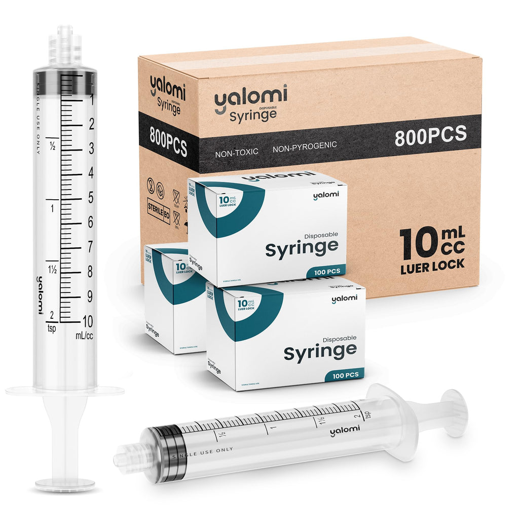 Bulk Case – 10mL Luer Lock Syringe (No Needle) | Sterile & Individually Wrapped | Professional, Industrial & Personal Use | 800 Pcs (8x100) | Yalomi