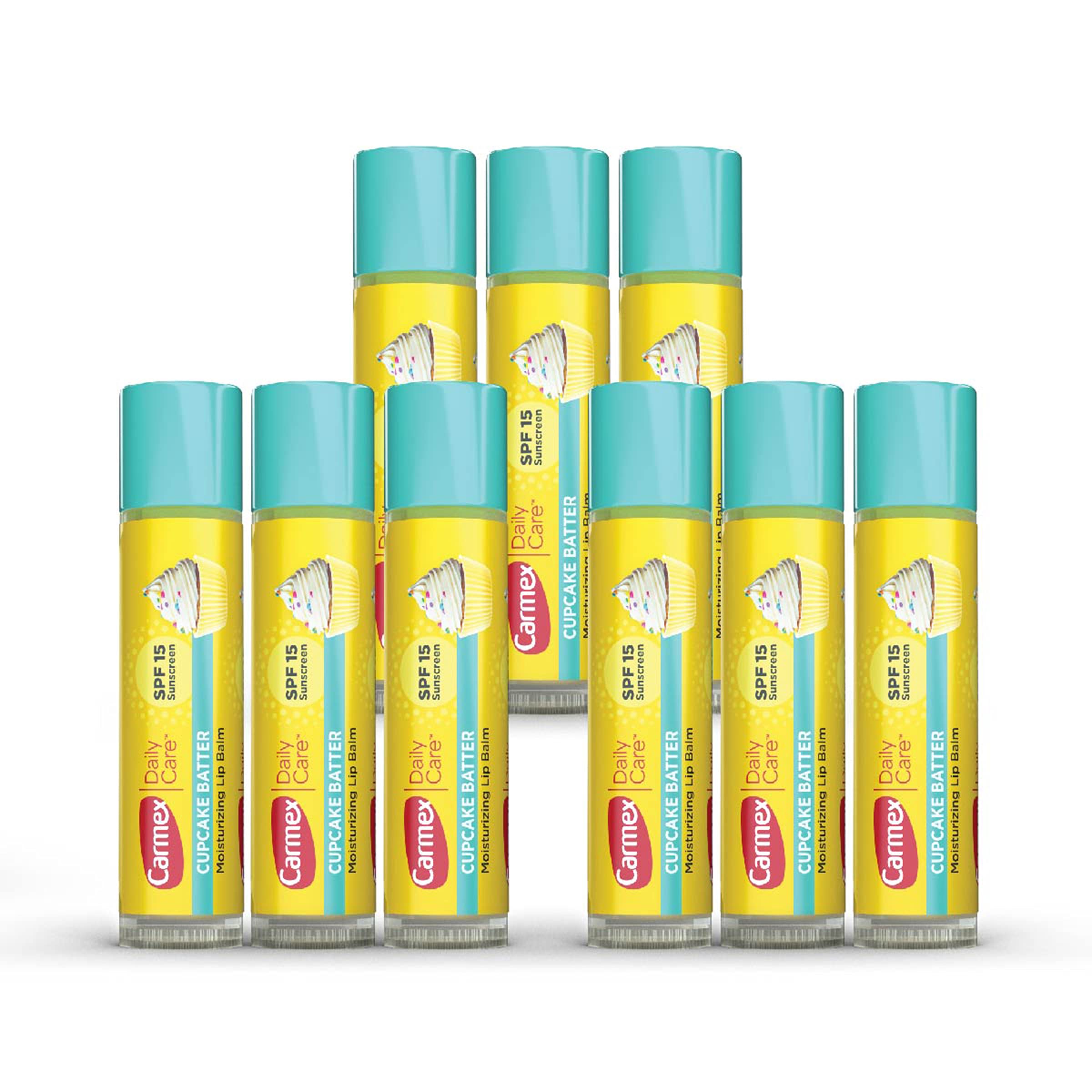 Carmex Daily Care Moisturizing Lip Balm Sticks, SPF 15, Cupcake Batter Flavor, 9 Count