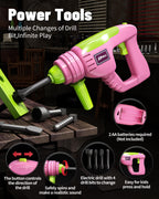 Deejoy Pink Kids Tool Set for Girls-Toddler Tool Set with Electronic Toy Drill & Tool Box, STEM Pretend Play Construction Toys with Costume Vest, Educational Gifts for Age 3 4 5 6 7 Year Old