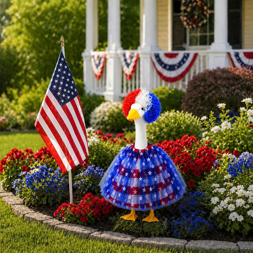 Allyix 4th of July Patriotic Porch Goose Outfits for 23 Inch Lawn Statue