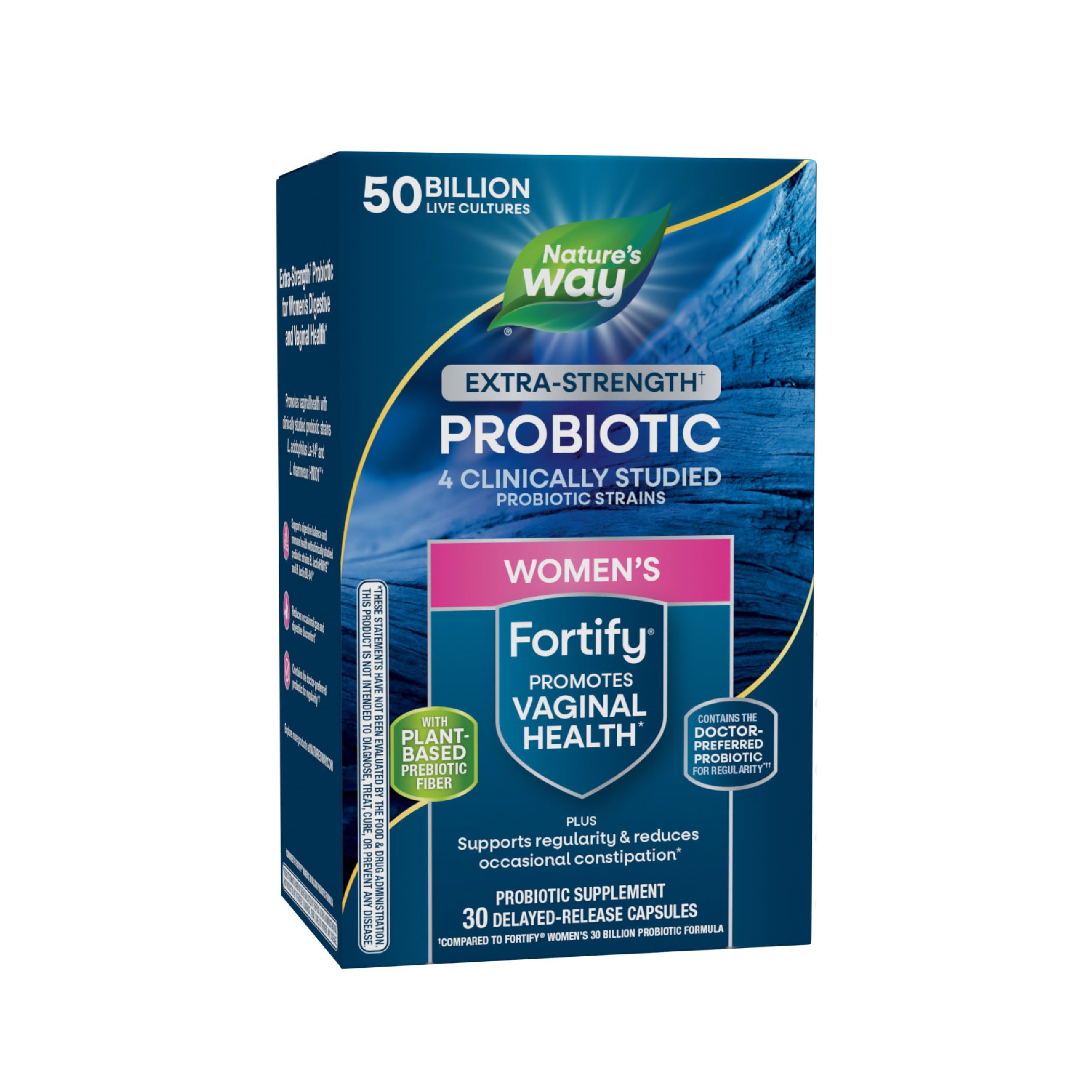 Nature's Way Women's Extra Strength(1) Fortify Probiotic 50B Cultures, Supports Digestive, Vaginal & Immune Health*, Plant-Based Prebiotic Fiber, Non-GMO Project Verified, 30 Capsules