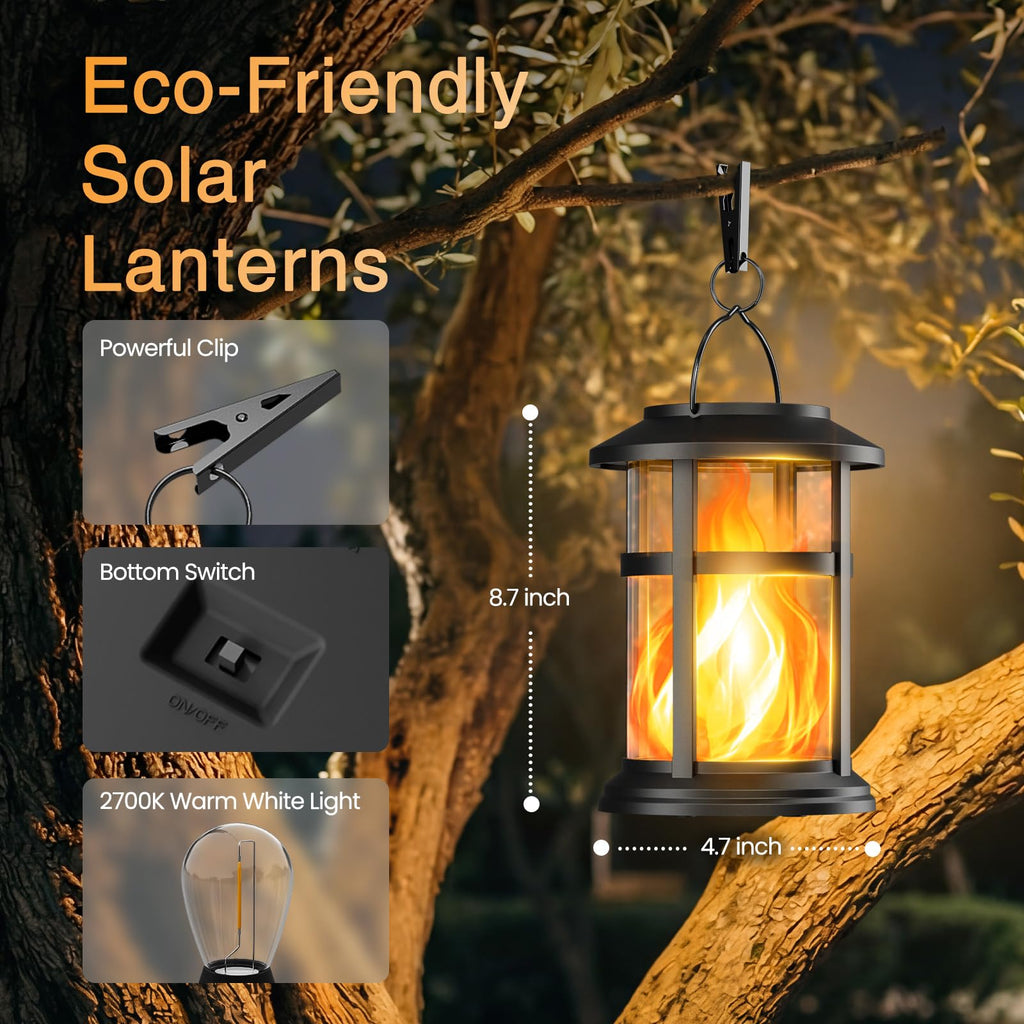 Otdair 6 Pack Solar Lanterns Outdoor Waterproof, Upgraded Flickering Flame Hanging Solar Lights for Outside, Solar Powered Lantern for Patio Yard Garden Porch Decor, Gift for Mom Housewarming