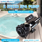 LINGXIAO SPA Pump, 2.5HP Hot Tub Pump - 48 Frame(Y) LX SPA Motor 2 Speed, 230V, 2" Port - (Model: 48WUA1502C-II)