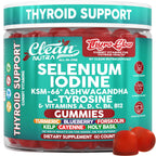 ThyroGlow Thyroid Support Gummies Selenium Iodine KSM 66 Ashwagandha L Tyrosine Vitamin D, C, B12, B6 Turmeric Blueberry Holy Basil Folate Bladderwrack by Clean Nutra