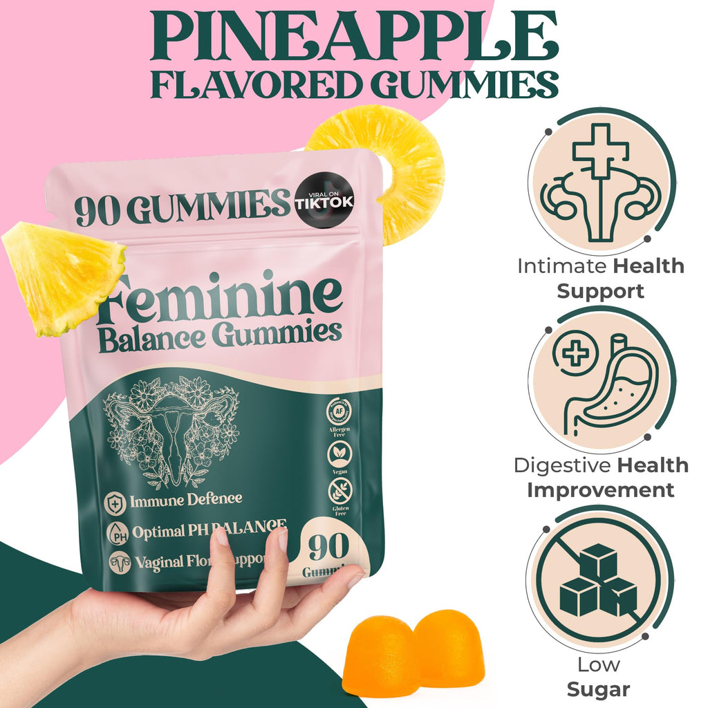 ORGANIC UPLIFT Feminine Balance Gummies - for Women’s Health & Wellness - Immune Support - Vegan, Gluten-Free - Hawaiian Pineapple (Pack of 1)