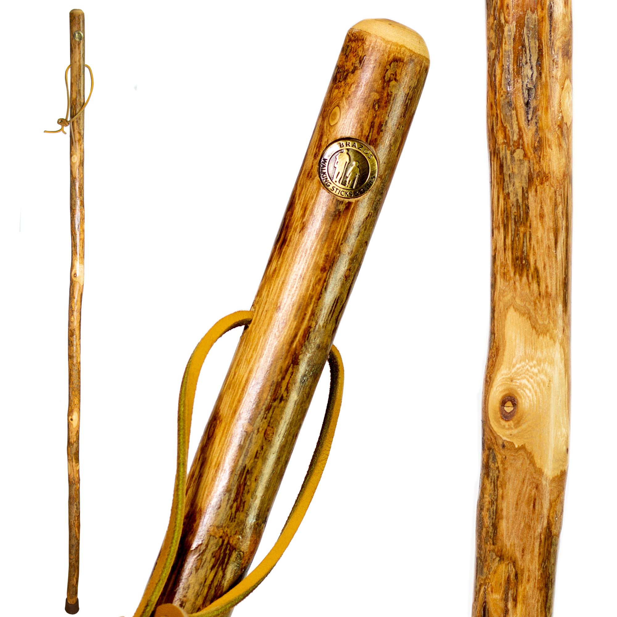 Brazos Rustic Wood Walking Stick, Hardwood, Traditional Style Handle, for Men & Women, Made in The USA, 48"