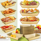 MotBach 100 Pack 5LB Extra Large Paper Food Boats Trays Disposable Paper Boat, Heavy Duty Kraft Food Serving Tray Boat Basket for Snack Popcorn Sandwich Burger Taco BBQ Dessert Fries Nacho