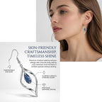 Silver Drod Dangle Earrings with Sapphire Teardrop Crystal for Women