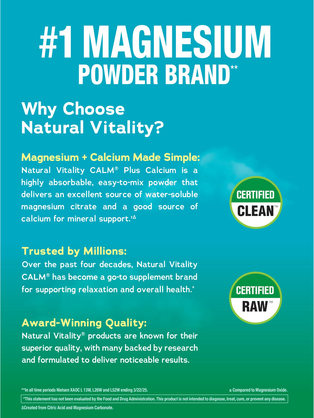 Natural Vitality Calm, Magnesium Citrate & Calcium Supplement, Drink Mix Powder Supports a Healthy Response to Stress, Gluten Free, Vegan, & Non-GMO, Original, 16 oz