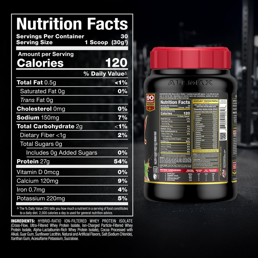 ALLMAX ISOFLEX Pure Whey Isolate Protein Powder - Gluten Free, Low Lactose, Sugar-Free - High-Protein, Clean, Keto-Friendly for Pre Post Workout Supplement for Women and Men | Chocolate Mint, 2lb