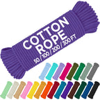 TECEUM Cotton Rope 3/16” (5 mm) – 100 FT – Strong All-Purpose Braided Rope – Natural Cotton – for Crafting, Сamping, Clothes Line, DIY, Indoor & Outdoor Use – Purple