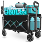 Collapsible Wagon Cart with Wheels, Compact 360 lb Folding Cart, Jet Black