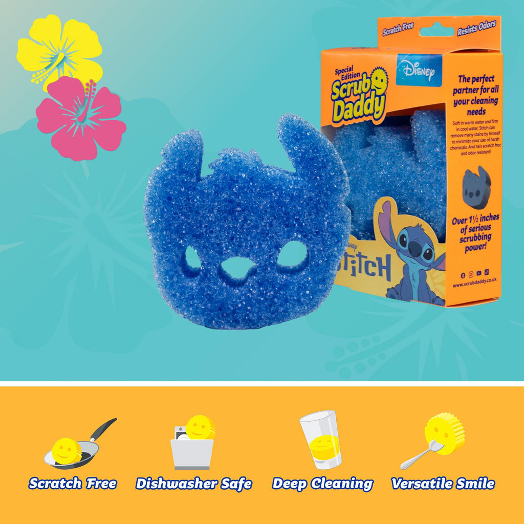 Scrub Daddy Disney Stitch Dish Sponge Twin Pack, Smiley Face Sponges for Cleaning & Washing Up - Kitchen Non Scratch Scourers with FlexTexture Firm & Soft Scrubbing, Dishwashing Scrubber