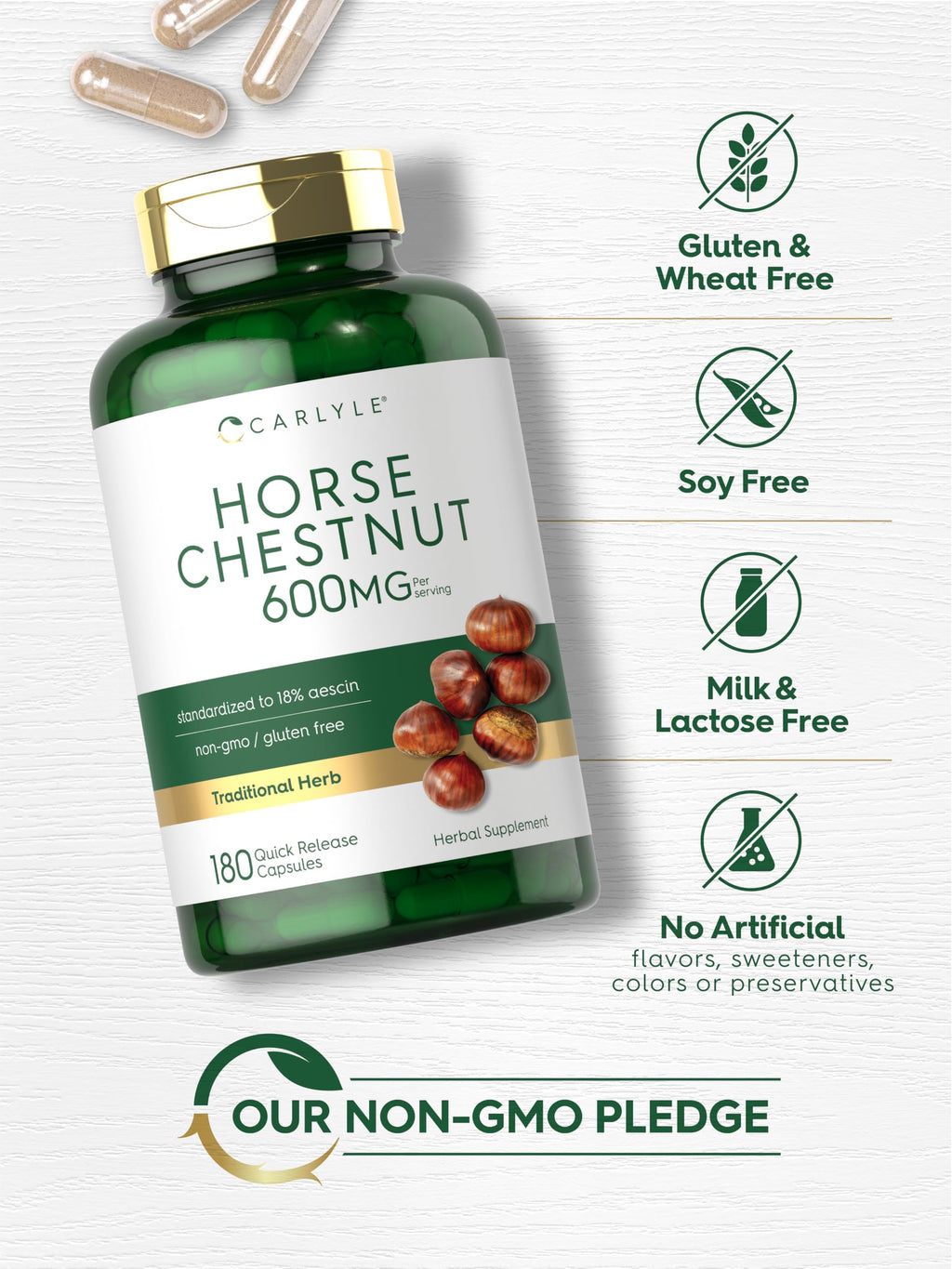 Carlyle Horse Chestnut Extract | 600mg | 180 Capsules | Herbal Supplement | Non-GMO, Gluten Free