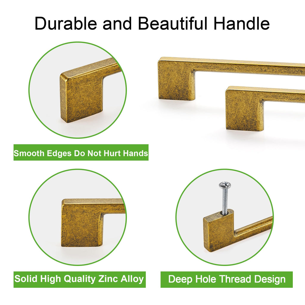 TUNNY 10 Pack Classic Cabinet Handles-3"/76mm Screw Spacing Antique Brass Furniture Hardware Handles for Kitchen Cabinets Bedroom Cabinet Pull