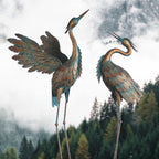 Oritty Crane Statues for Garden Decor, Metal Crane Yard Art Statues, 2PCS