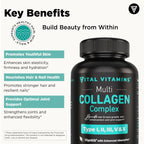 Vital Vitamins Multi Collagen Capsules - Type I, II, III, V, X - Grass-Fed, Collagen Peptides Supplements, Non-GMO - for Men & Women - 150 Count