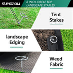 SUMGROW 240 Pack 6-inch, Landscape Staples, Fabric Pins, Weed Barrier Stakes, Circle Top Galvanized Steel Spikes for Securing Outdoor Tent, Ground Sheets, Fleece, Edging, Lawn Turf, Decorations