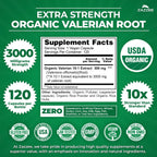 Zazzee USDA Organic Valerian Root 10:1 Extract, 3000 mg Strength, 120 Vegan Capsules, 4 Month Supply, Valeriana officinalis, 10X Potency, 100% Vegetarian, All-Natural, Non-GMO, Made in the USA