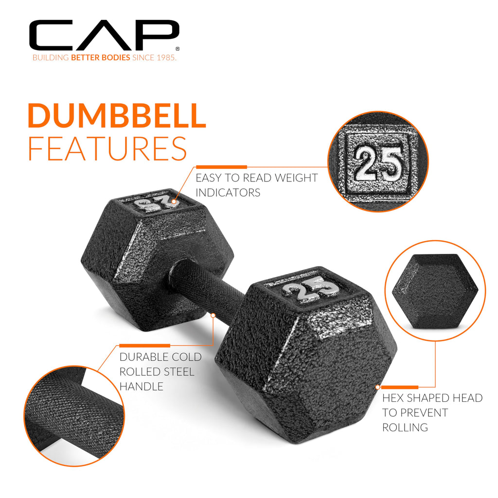 CAP Barbell Cast Iron Hex Dumbbell, Black, Single, 12 lb