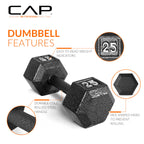 CAP Barbell Cast Iron Hex Dumbbell, Black, Single, 12 lb