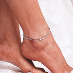 CHIC & ARTSY Cross Anklet 925 Sterling Silver Sideways Cross Ankle Bracelet Christian Layered Anklet for Women Double Chain Sexy Ankle Bracelet 11 inches