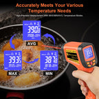 -58°F to 2732°F Digital Infrared Thermometer Gun, 50:1 Distance Ratio Laser Temperature Gun with MAX/MIN/AVG Measure and Alarm, Heat IR Temp Gun for Cooking, Griddle, HVAC, Industrial Forging