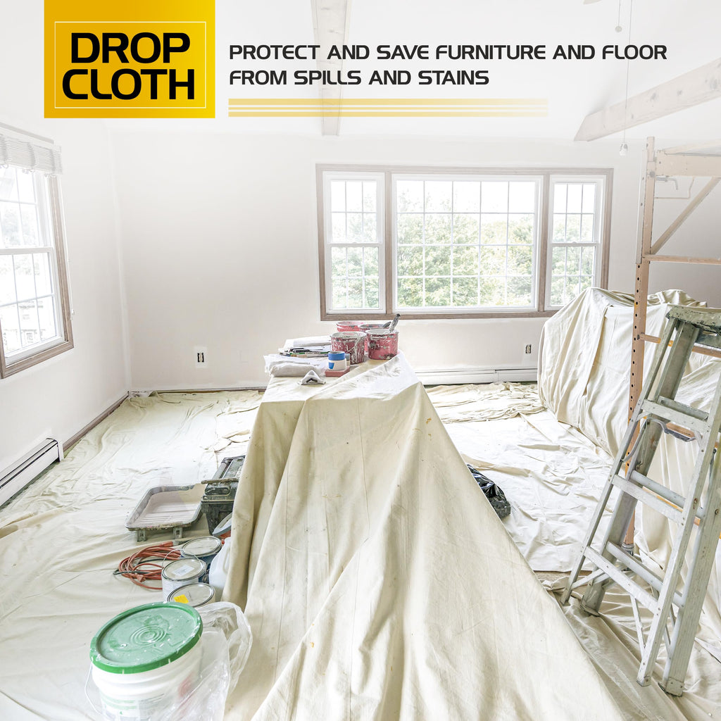 Utopia Drop Cloth (6x9 ft, 2 Pack) Washable and Reusable Drop Cloth for Painting, Furniture & Floor Protection Highly Absorbent Painting Tarp - Canvas Drop Cloth for Outdoor and Indoor Use