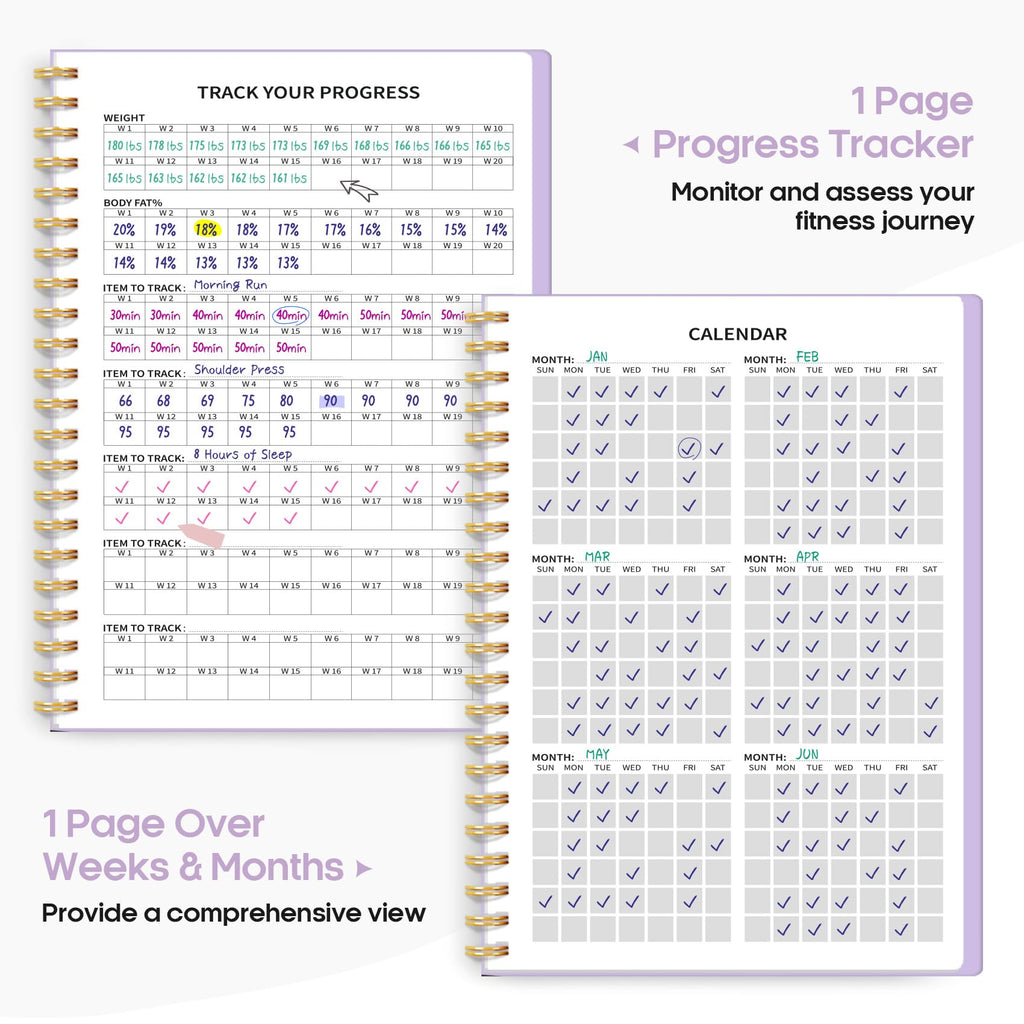 Fitness Workout Journal for Women & Men, A5(5.5" x 8.5") Workout Log Book Planner for Tracking, Progress, and Achieving Your Wellness Goals-Lavender