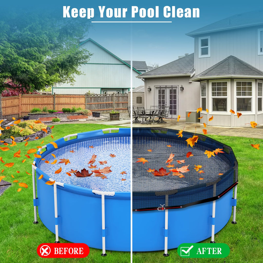 24 FT Pool Leaf Net Cover for Above Ground Pools, Ultra-Fine 0.15’’ Mesh Pool Cover with Winch & Cable, Pool Leaf Cover Prevents Leaves and Debris from Entering Pool