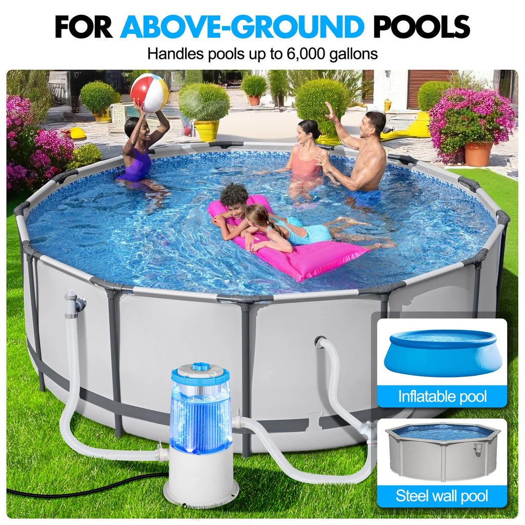 KimPump 1000 GPH Light-Up Pool Filter Pump for Above Ground Pool|Built ...