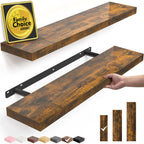 BAYKA Rustic Brown Floating Shelves 22.5in, Set of 2, Wall Mount Wood Shelf