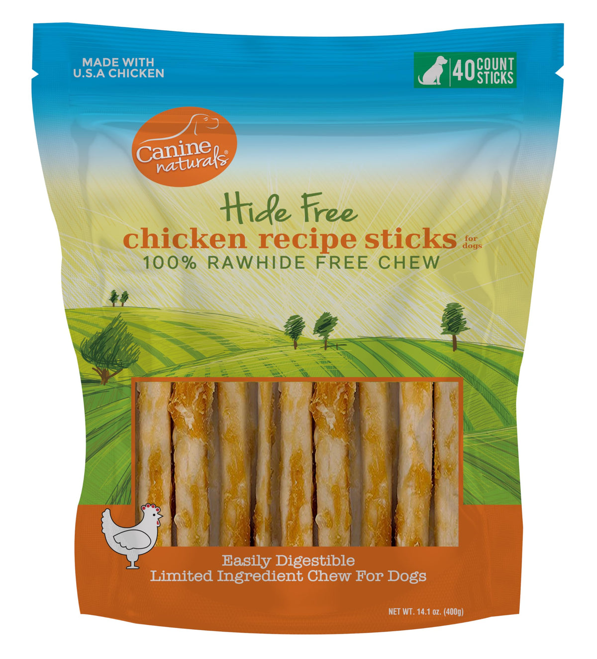 Canine Naturals Rawhide Free Chicken Recipe Dog Chews, Sticks, 40 Count