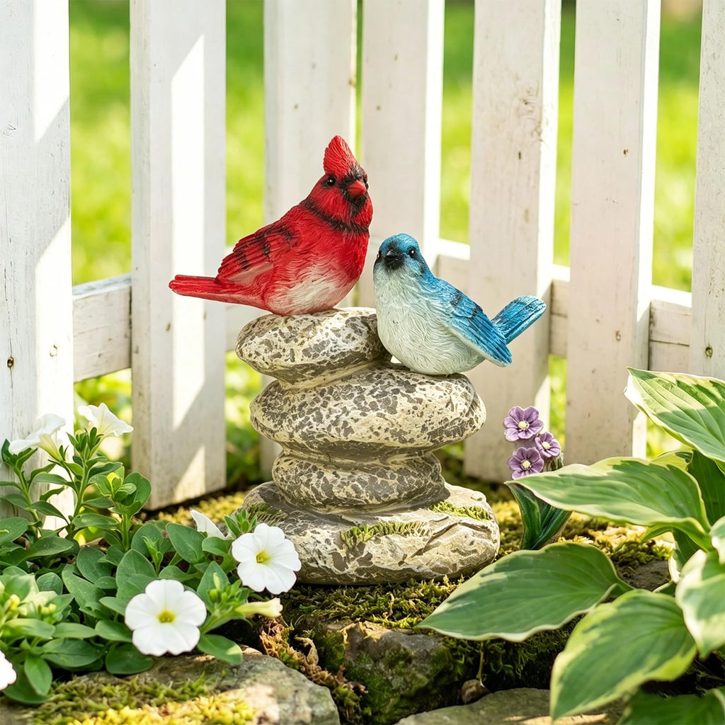 Solar Bird Garden Statue, Cardinal & Bluebird Outdoor Figurine Decor